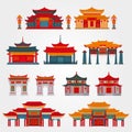 Set of Chinese temples, gates and traditional buildings Royalty Free Stock Photo